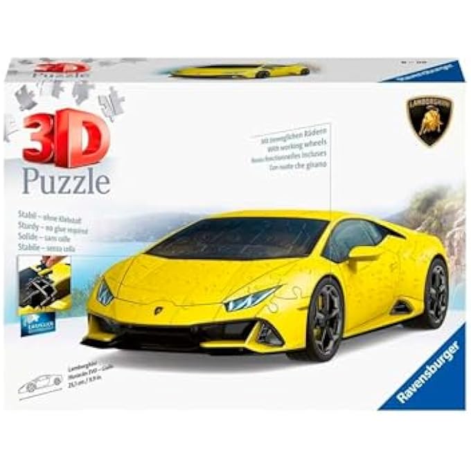 LAMBORGHINI‑HURACN‑EVO‑GIALLO PREMIUM 3D PUZZLE 108 PIECES | 1:18 SCALE MODEL WITH ROTATING WHEELS  NO GLUE, EASY CLICK ASSEMBLY, DISPLAY BASE INCLUDED | 11562‑4 - Image 2